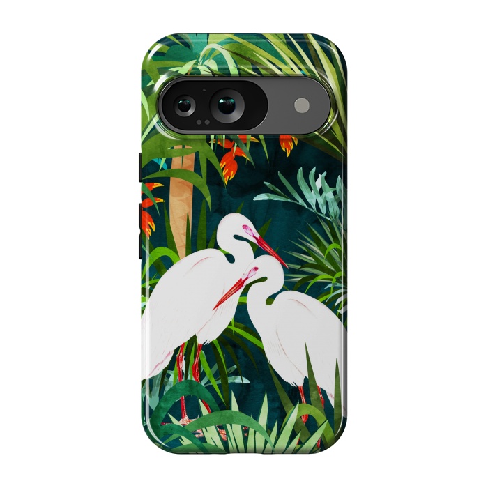 Pixel 9 StrongFit To Me, You're Perfect, Tropical Jungle Heron Watercolor Vibrant Painting, Stork Birds Wildlife Love by Uma Prabhakar Gokhale