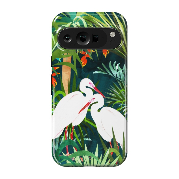 Pixel 9 pro StrongFit To Me, You're Perfect, Tropical Jungle Heron Watercolor Vibrant Painting, Stork Birds Wildlife Love by Uma Prabhakar Gokhale