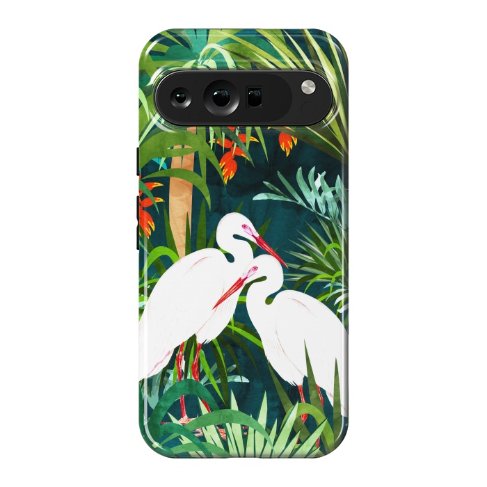 Pixel 9 Pro XL StrongFit To Me, You're Perfect, Tropical Jungle Heron Watercolor Vibrant Painting, Stork Birds Wildlife Love by Uma Prabhakar Gokhale