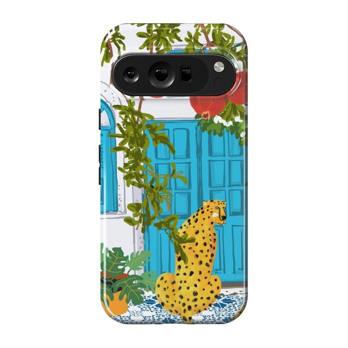 Pixel 9 pro StrongFit Cheetah Home, Morocco Architecture Illustration, Greece Cats Tropical Urban Jungle Pomegranate by Uma Prabhakar Gokhale