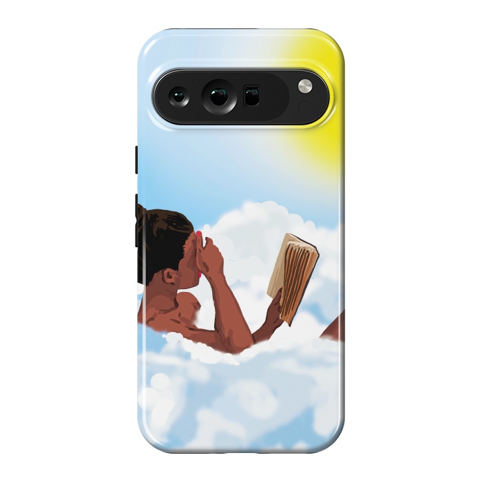 Pixel 9 Pro XL StrongFit Reading on Clouds, Black Woman Summer Sunny Day Book Painting, Bohemian Nude by Uma Prabhakar Gokhale