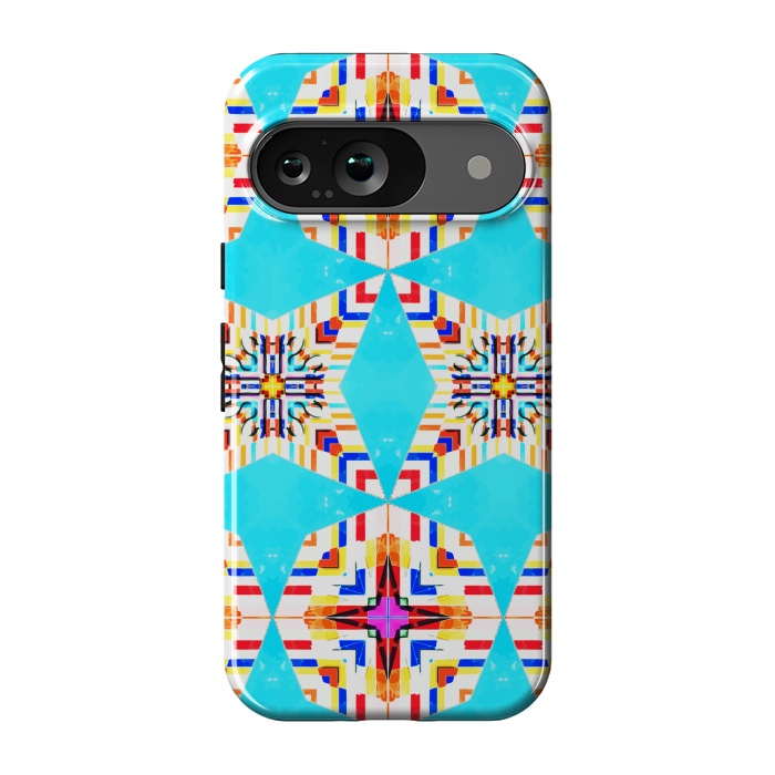 Pixel 9 StrongFit Exotic Tiles, Moroccan Teal Kaleidoscope Pattern, Turkish Bohemian Colorful Culture Eclectic Graphic by Uma Prabhakar Gokhale