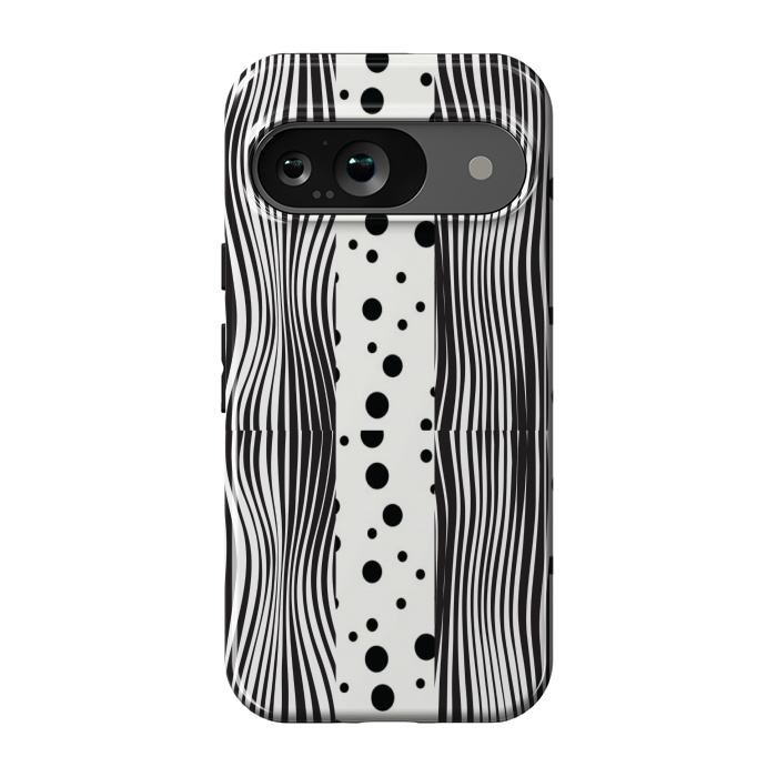 Pixel 9 StrongFit polka stripes white and black by MALLIKA