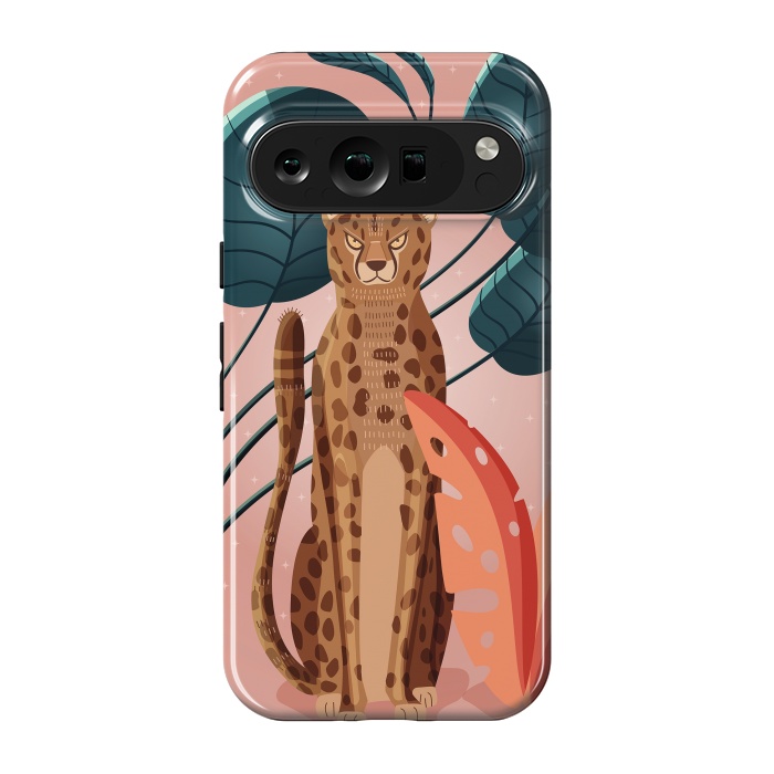 Pixel 9 pro StrongFit Cheetah and palm leaves by Jelena Obradovic