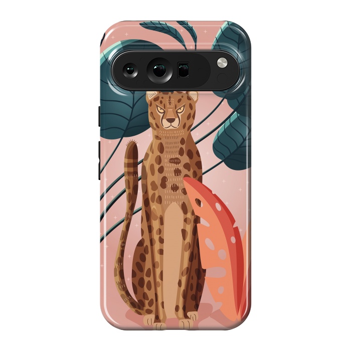 Pixel 9 Pro XL StrongFit Cheetah and palm leaves by Jelena Obradovic