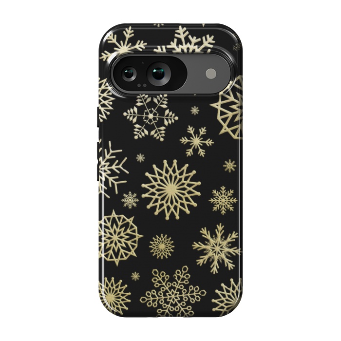 Pixel 9 StrongFit black gold snowflakes by haroulita