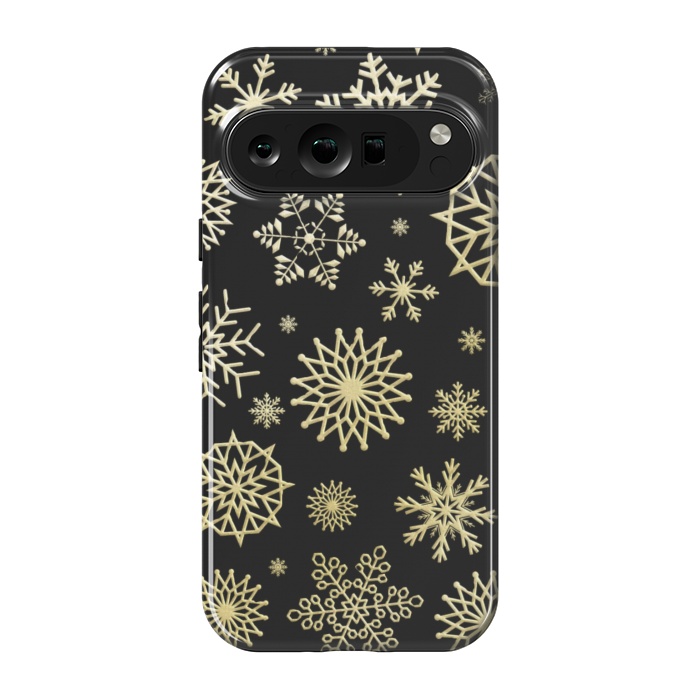 Pixel 9 pro StrongFit black gold snowflakes by haroulita