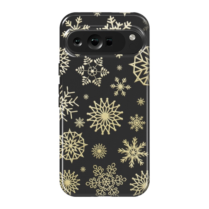 Pixel 9 Pro XL StrongFit black gold snowflakes by haroulita