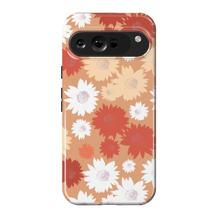 Pixel 9 Pro XL StrongFit Retro flowers - graphic orange beige petals by Oana 