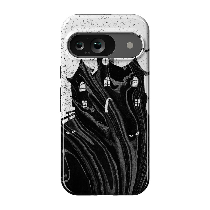 Pixel 9 StrongFit Halloween haunted house - black and white splatter and brushstrokes by Oana 