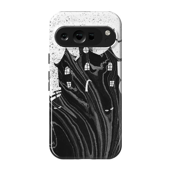 Pixel 9 pro StrongFit Halloween haunted house - black and white splatter and brushstrokes by Oana 