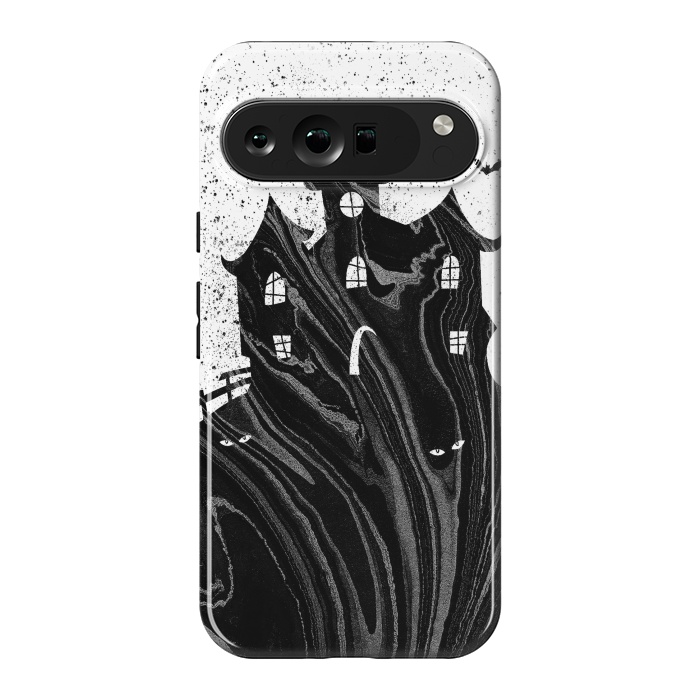 Pixel 9 Pro XL StrongFit Halloween haunted house - black and white splatter and brushstrokes by Oana 