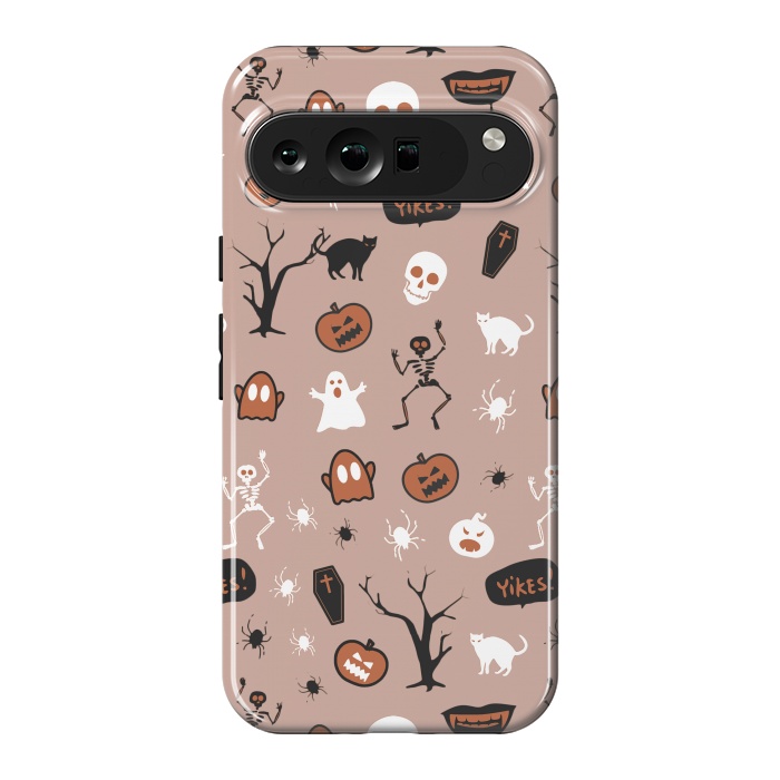 Pixel 9 Pro XL StrongFit Halloween monsters pattern - skeletons, pumpkins, ghosts, cats, spiders by Oana 