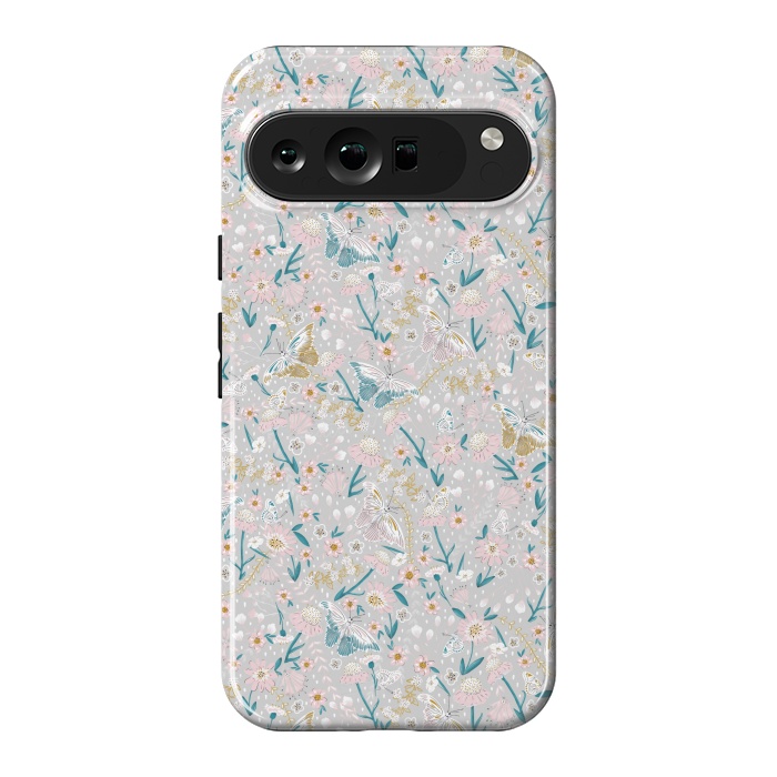 Pixel 9 Pro XL StrongFit Delicate Daisies and Butterflies half-drop repeat pattern by Paula Ohreen