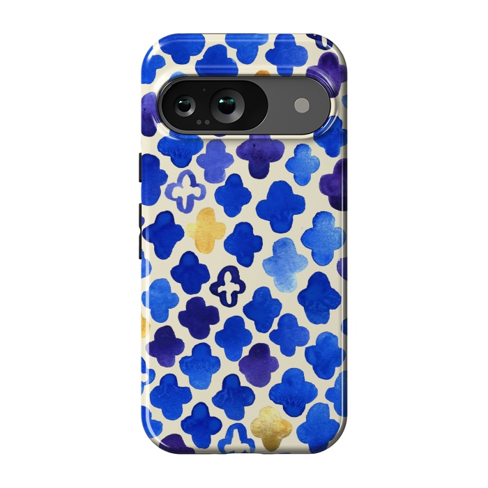 Pixel 9 StrongFit Rustic Watercolor Moroccan in Royal Blue & Gold by Tangerine-Tane