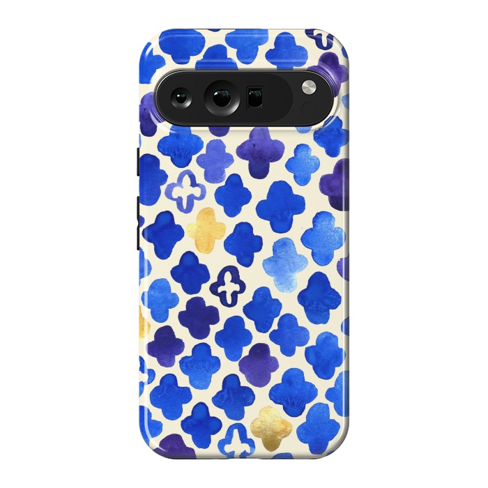 Pixel 9 Pro XL StrongFit Rustic Watercolor Moroccan in Royal Blue & Gold by Tangerine-Tane