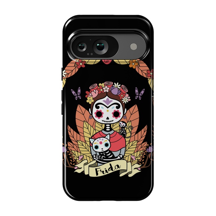 Pixel 9 StrongFit Cute Frida sugar skull by Laura Nagel