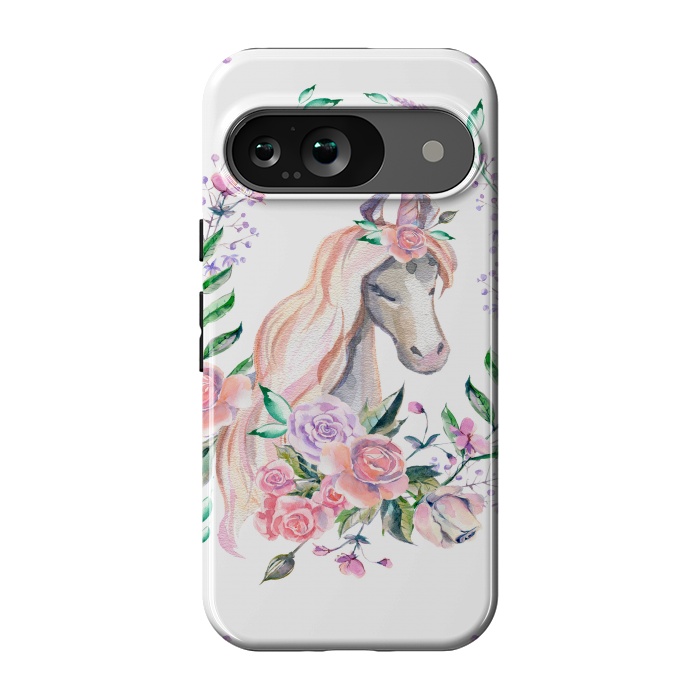 Pixel 9 StrongFit watercolor floral unicorn by haroulita