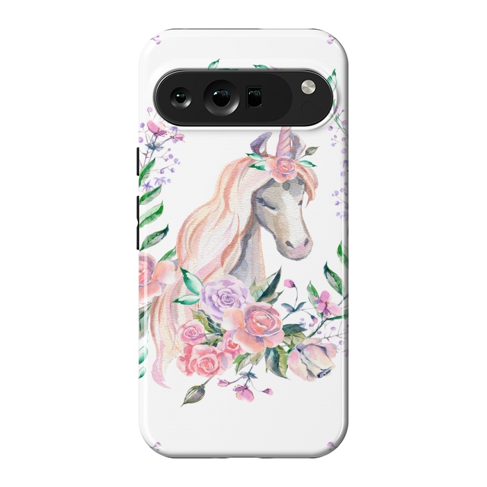 Pixel 9 Pro XL StrongFit watercolor floral unicorn by haroulita