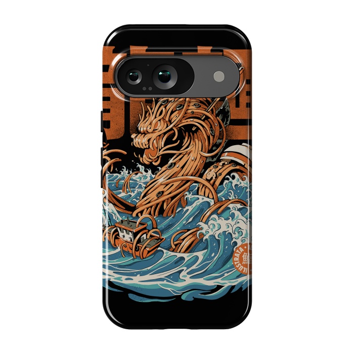 Pixel 9 StrongFit Black Great Ramen Dragon off Kanagawa by Ilustrata