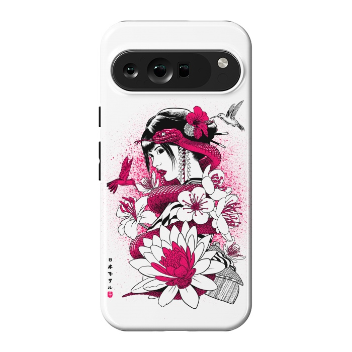 Pixel 9 Pro XL StrongFit Geisha with snake and hummingbirds by Alberto