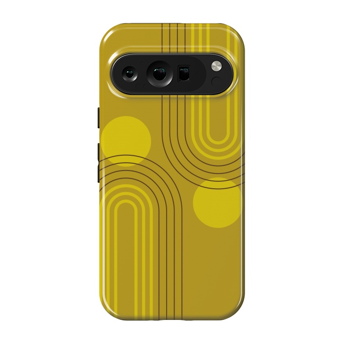 Pixel 9 pro StrongFit Mid Century Modern Geometric 147 in Old GOld Tones (Rainbow and Sun Abstraction) by nineFlorals