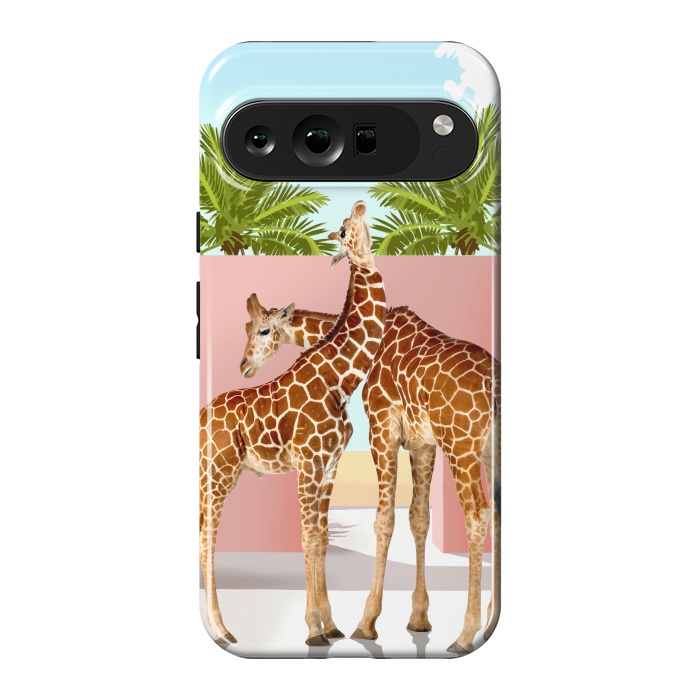 Pixel 9 Pro XL StrongFit Giraffe Villa | Contemporary Modern Architecture Digital Graphic Art | Wildlife Animals Palm Exotic by Uma Prabhakar Gokhale