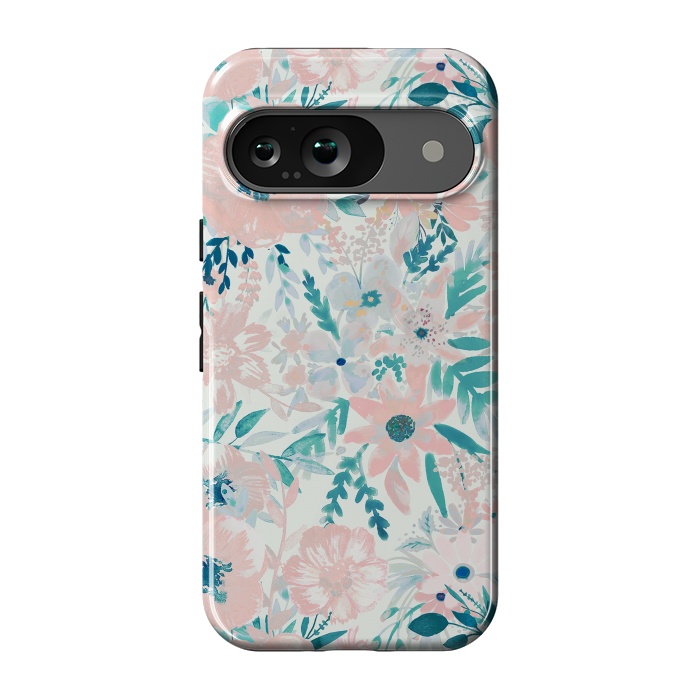 Pixel 9 StrongFit Watercolor wildflowers - petals and foliage pattern by Oana 