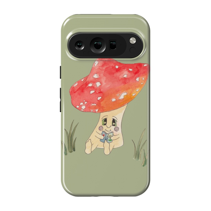 Pixel 9 pro StrongFit Cute Watercolour Mushroom Reading 4 by ECMazur 