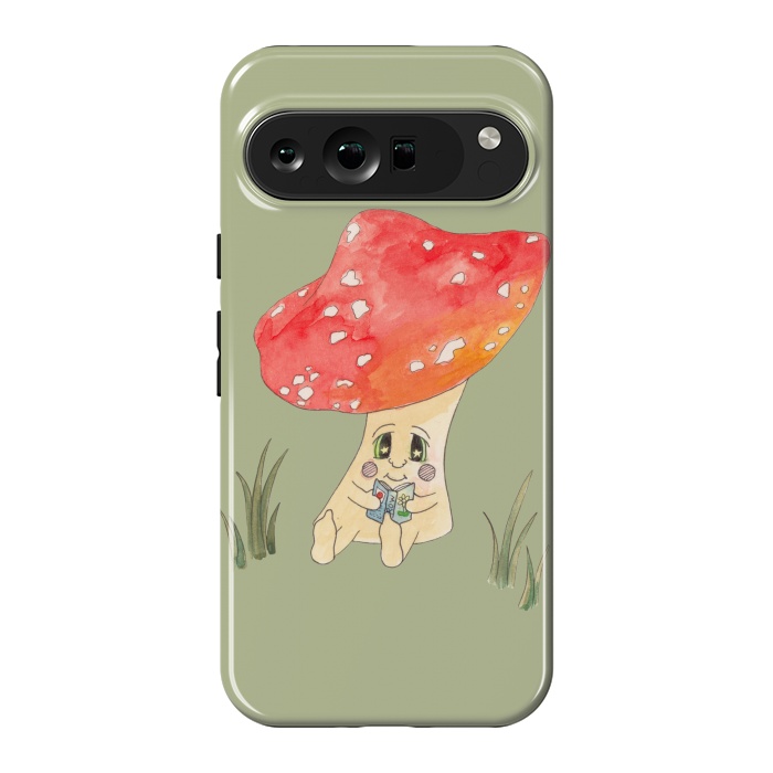 Pixel 9 Pro XL StrongFit Cute Watercolour Mushroom Reading 4 by ECMazur 