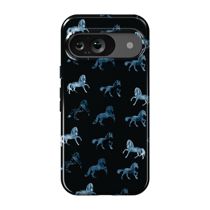 Pixel 9 StrongFit Horse pattern - blue watercolor horses  by Oana 