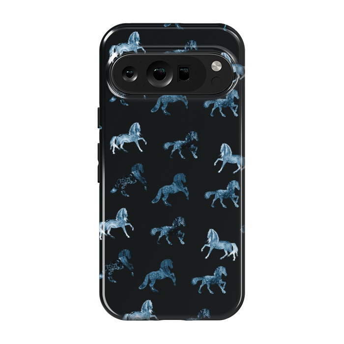 Pixel 9 pro StrongFit Horse pattern - blue watercolor horses  by Oana 