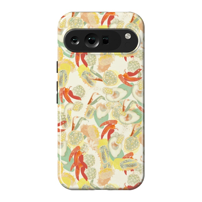 Pixel 9 Pro XL StrongFit Colorful exotic fruits and chili - tropical fruit pattern by Oana 