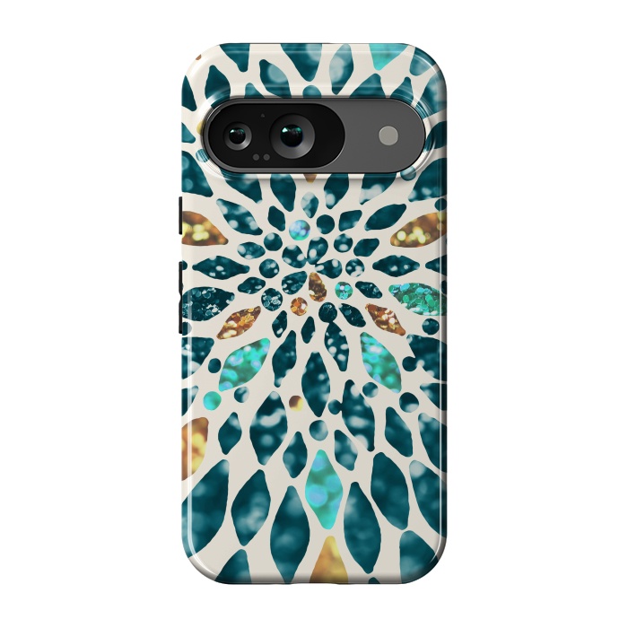 Pixel 9 StrongFit Glitter Dahlia in Gold, Aqua and Ocean Green by Tangerine-Tane