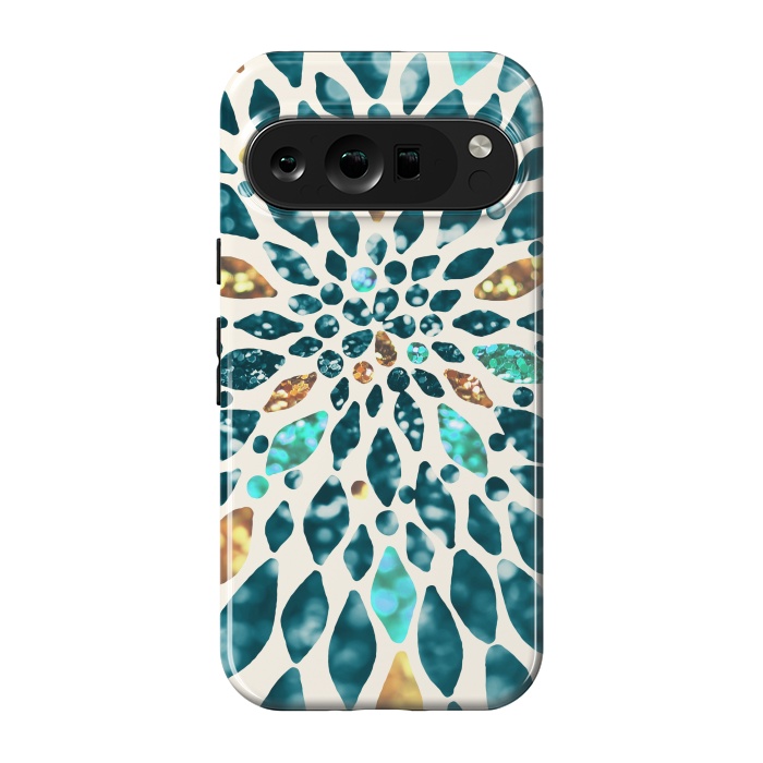 Pixel 9 pro StrongFit Glitter Dahlia in Gold, Aqua and Ocean Green by Tangerine-Tane