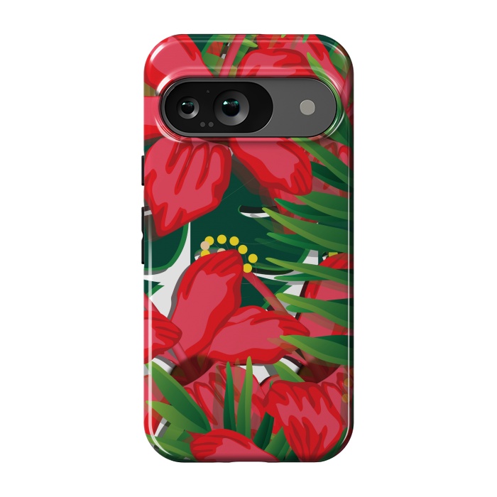 Pixel 9 StrongFit red tulips tropical by MALLIKA