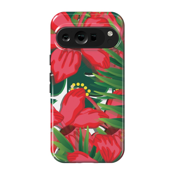 Pixel 9 pro StrongFit red tulips tropical by MALLIKA