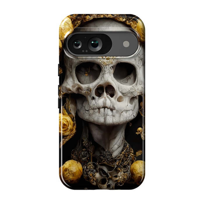 Pixel 9 StrongFit yellow gold roses skull by haroulita