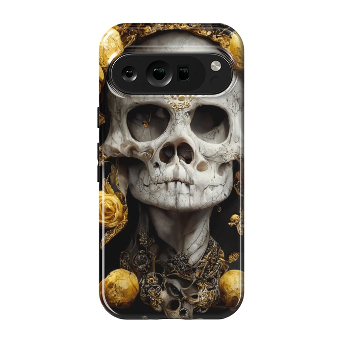 Pixel 9 pro StrongFit yellow gold roses skull by haroulita