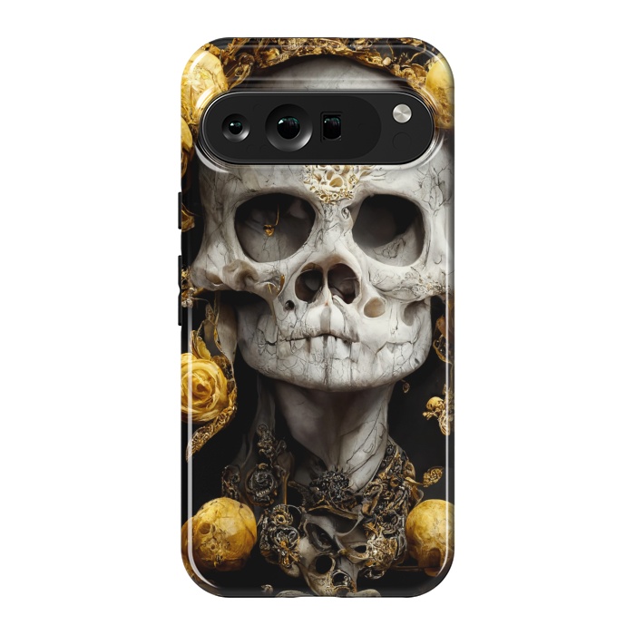 Pixel 9 Pro XL StrongFit yellow gold roses skull by haroulita