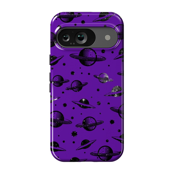 Pixel 9 StrongFit Planets, stars space pattern on purple background by Oana 