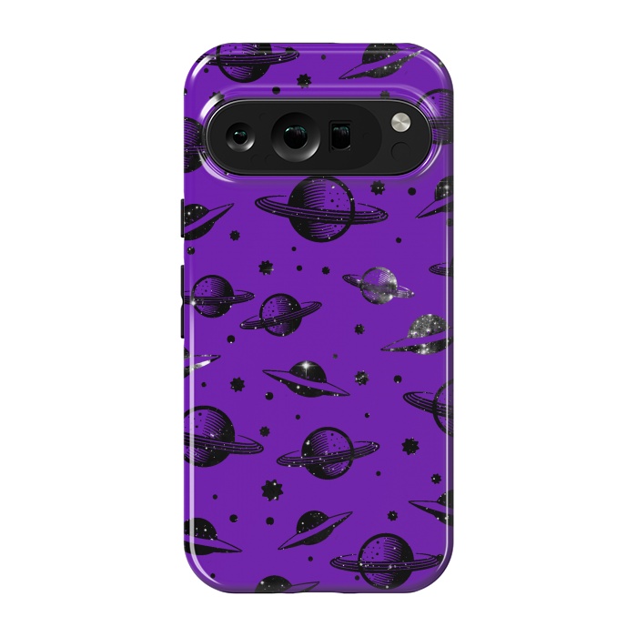 Pixel 9 pro StrongFit Planets, stars space pattern on purple background by Oana 