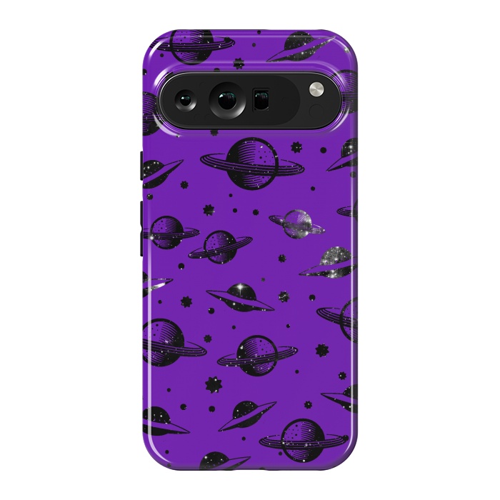 Pixel 9 Pro XL StrongFit Planets, stars space pattern on purple background by Oana 