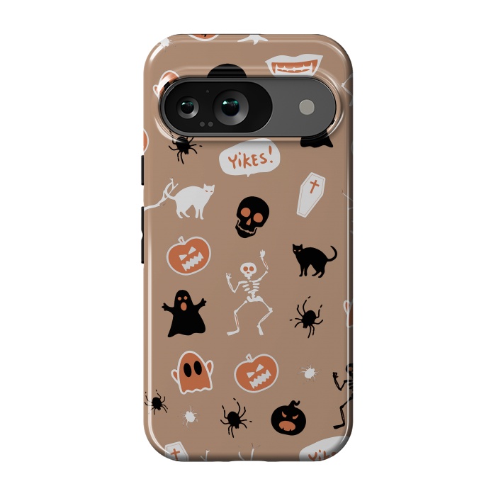 Pixel 9 StrongFit Halloween Monster pattern - cute Halloween stickers - skull, pumpkin, black cat, ghost by Oana 