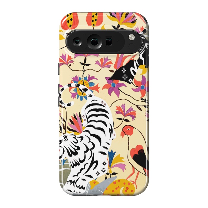 Pixel 9 Pro XL StrongFit Yin Yang, Vintage Botanical Tiger Jungle, Balance Positivity Peace, Forest Animals Wild Cat by Uma Prabhakar Gokhale