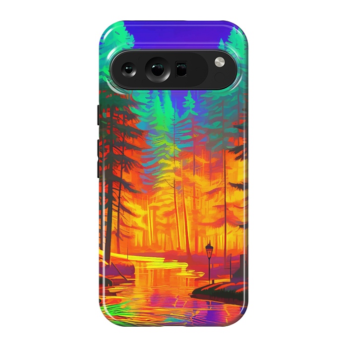 Pixel 9 Pro XL StrongFit The Neon Mirage, Forest Trees Nature, Eclectic Electric Pop Art, Colorful Bright Contemporary Modern by Uma Prabhakar Gokhale