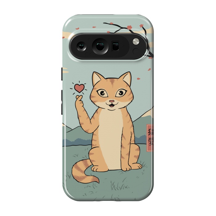 Pixel 9 pro StrongFit Cat finger heart symbol by Coffee Man