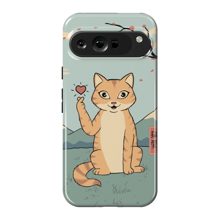 Pixel 9 Pro XL StrongFit Cat finger heart symbol by Coffee Man