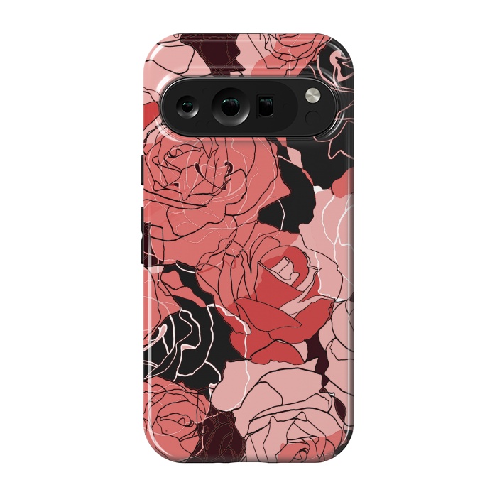 Pixel 9 pro StrongFit Red black roses - line art rose flowers pattern by Oana 