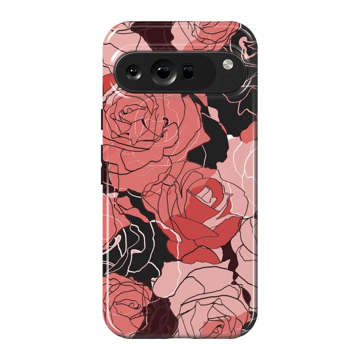 Pixel 9 Pro XL StrongFit Red black roses - line art rose flowers pattern by Oana 